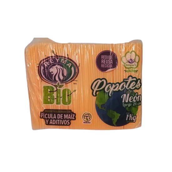 Popote biodegradable neón 26 cm Popote biodegradable neón 26 cm